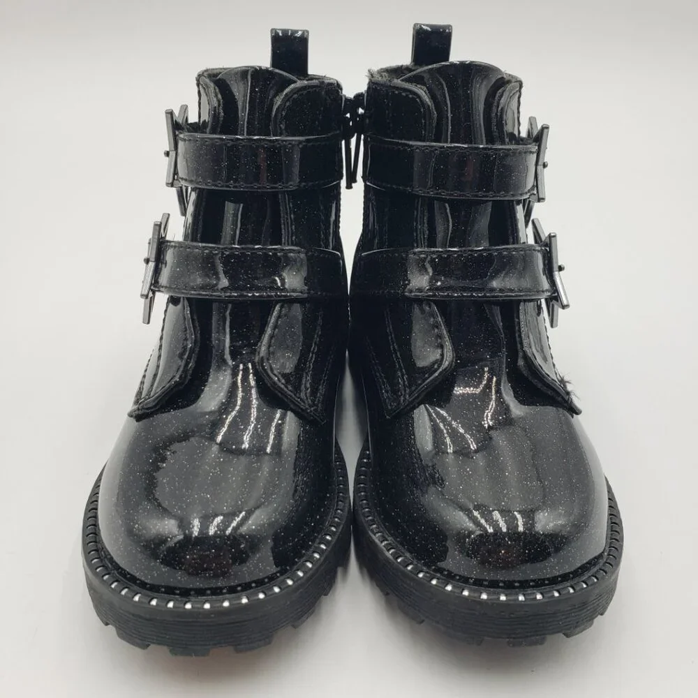 Self Esteem Girls Glitter Patent Leather‎ Star Moto Combat Boots